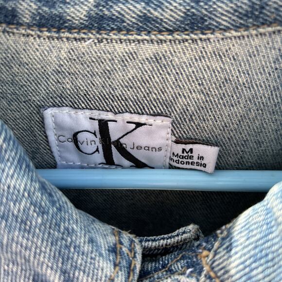 Calvin Klein Jean Trucker Jacket Size M Men’s Western Logo Patch Vintage - Picture 2 of 10